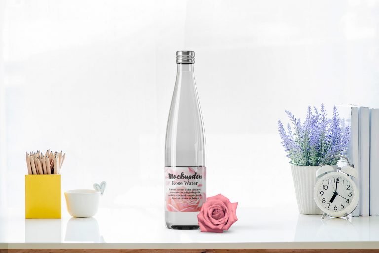 Free Rose Water Bottle Mockup PSD Template