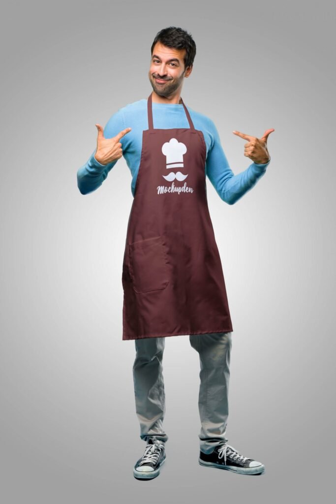 Person Wearing Apron Mockup PSD Template