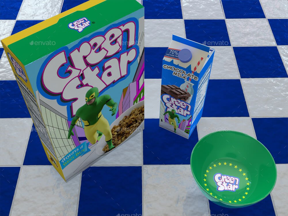 Green Cereal Bowls and Carton of Milk Mock-Up