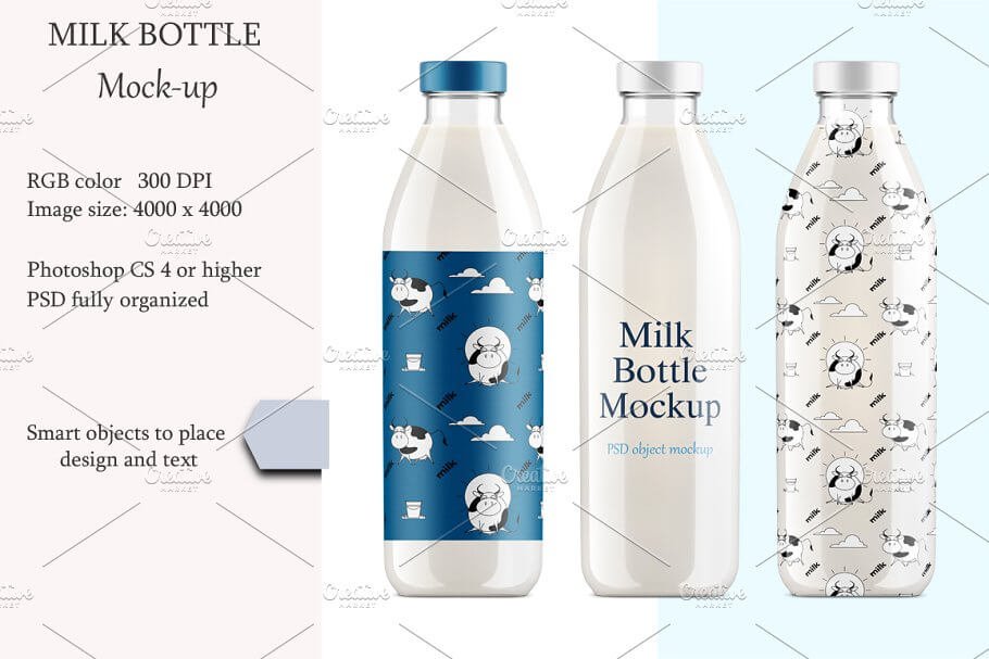 3 Fully Editable Milk Bottle PSD File
