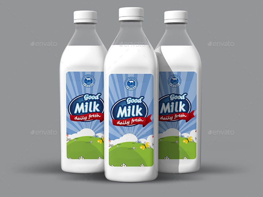 3 Milk Bottle In A Transparent Background Mockup
