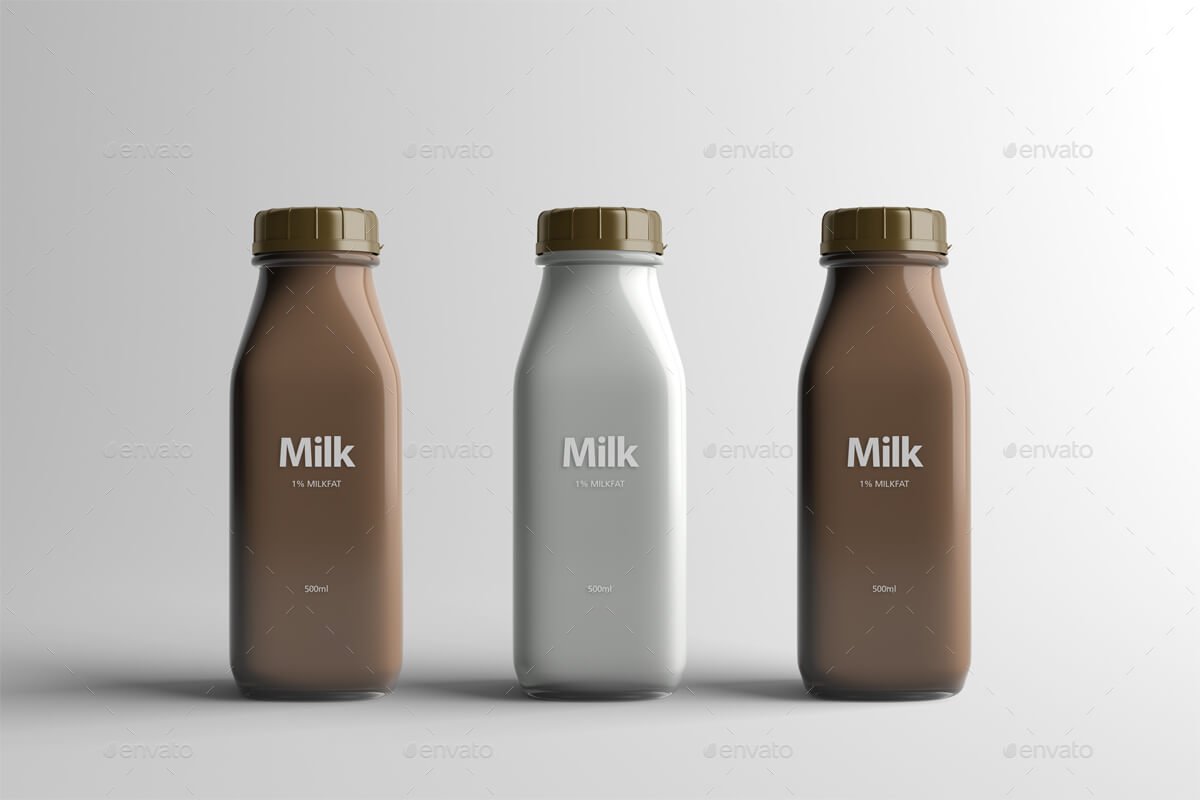 3 Milk Packaging Bottle Mockup