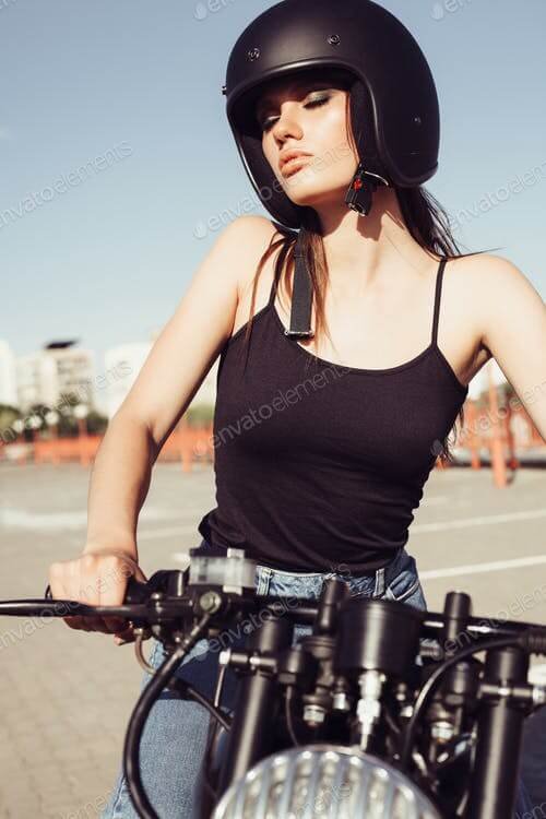 A Girl Enjoying Sun On Her Motorcycle Mockup