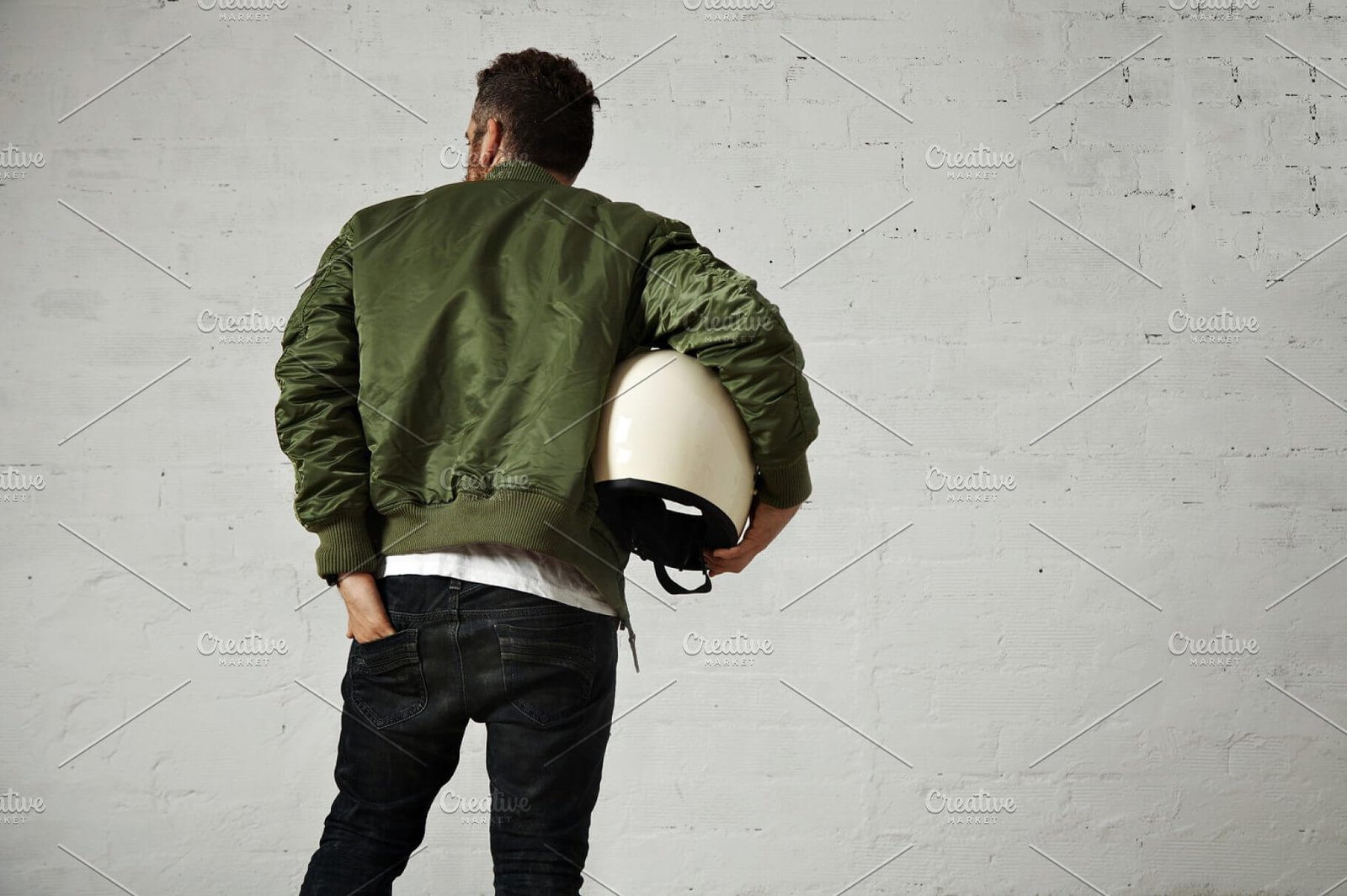 A Man In Khaki Holding A White Helmet PSD Mockup