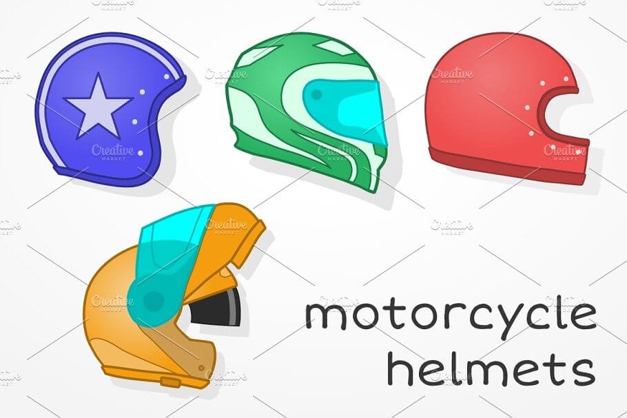 A Set Of Different Designed Motorcycle Helmet Vector