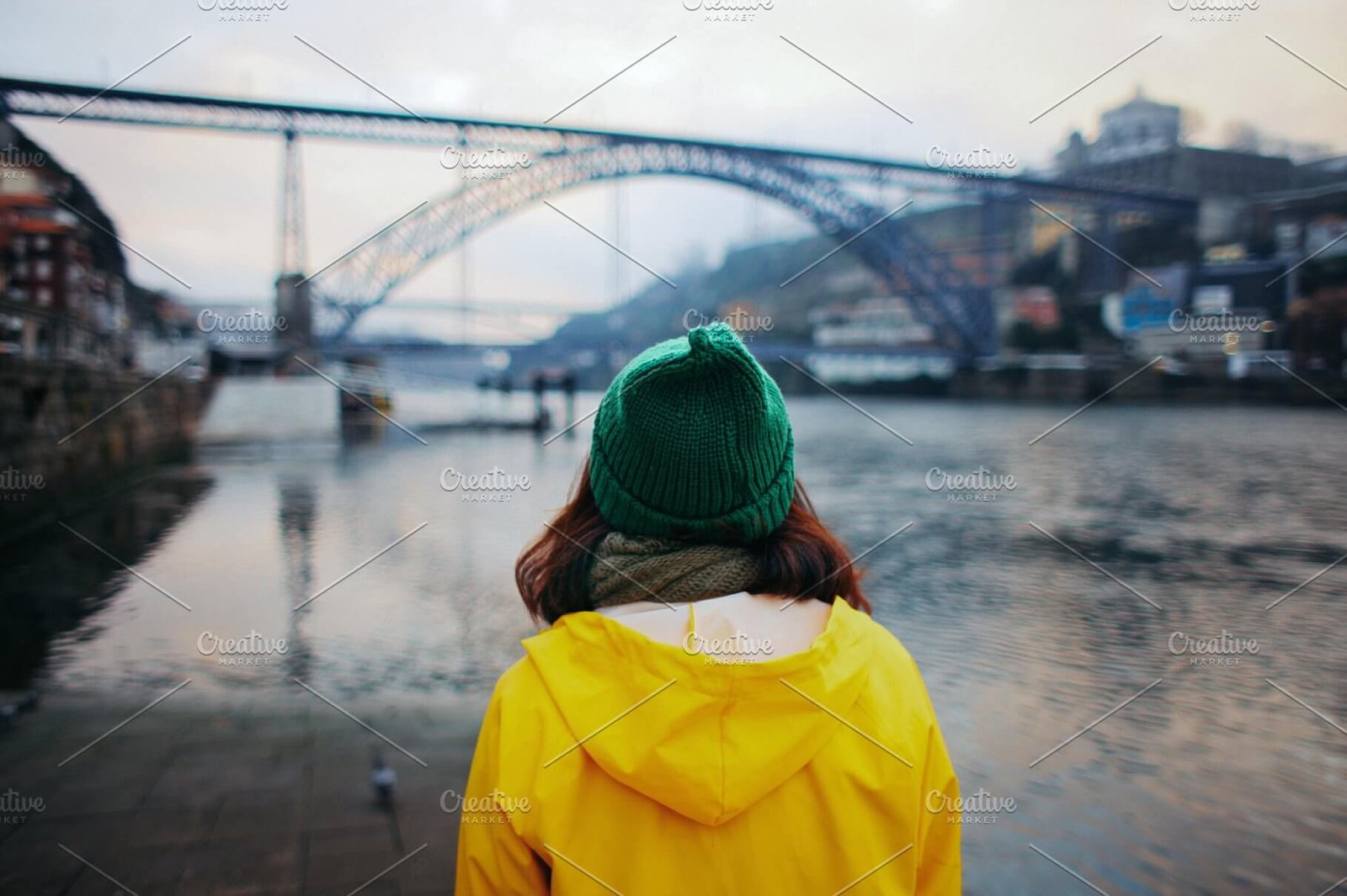 A girl In Beanie Looking At The Bridge Mockup