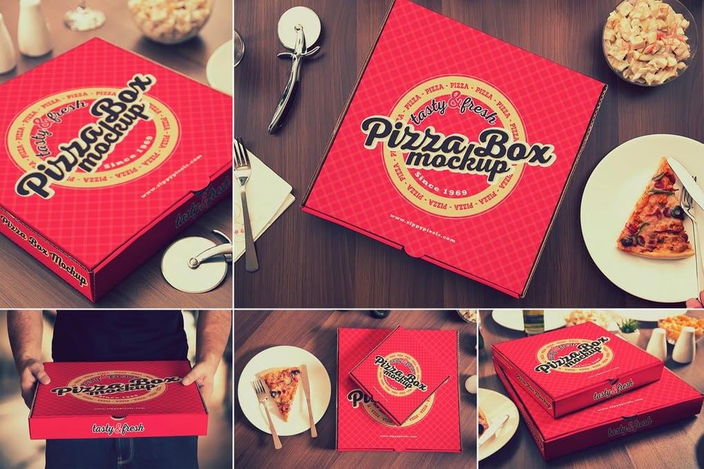 Attractive Square Box of Pizza Mockup