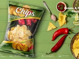 Free Chili & Potato Chips Packet Mockup PSD Template