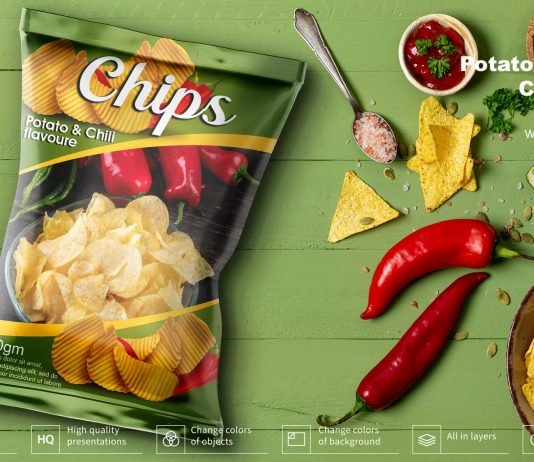 Free Chili & Potato Chips Packet Mockup PSD Template