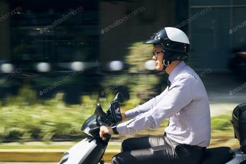 Chinese Man Wearing A Motorcycle Helmet Mockup