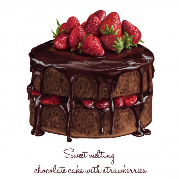Chocolate Cake With Strawberries Vector Mockup