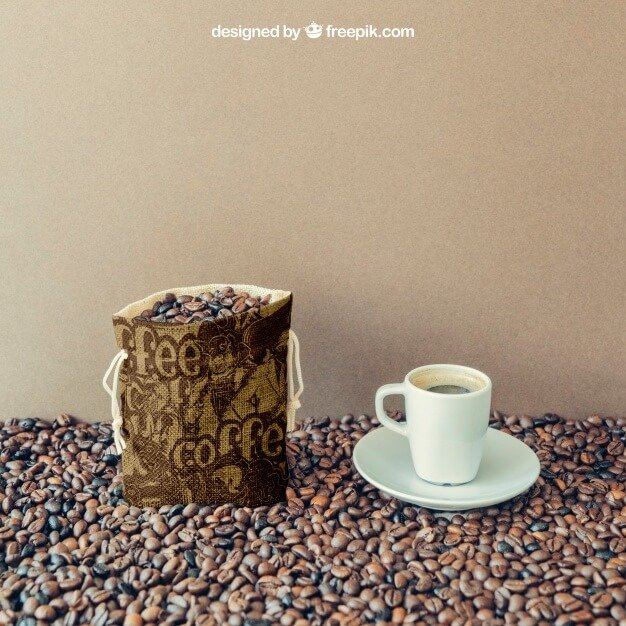Coffee Beans Bag and Mug Mockup PSD