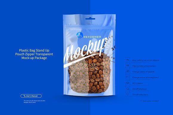 Coffee Beans Packaging Plastic Standup Pouch Mockup