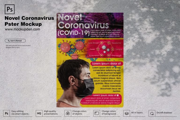Free Novel Coronavirus Covid 19  Poster Mockup PSD Template