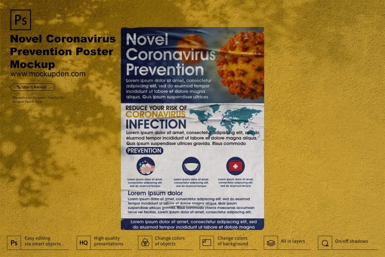 Free Coronavirus Prevention Poster Mockup PSD Template (Covid 19)