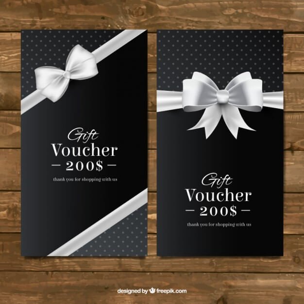 Dark gift coupons with a silver bow Vector Format