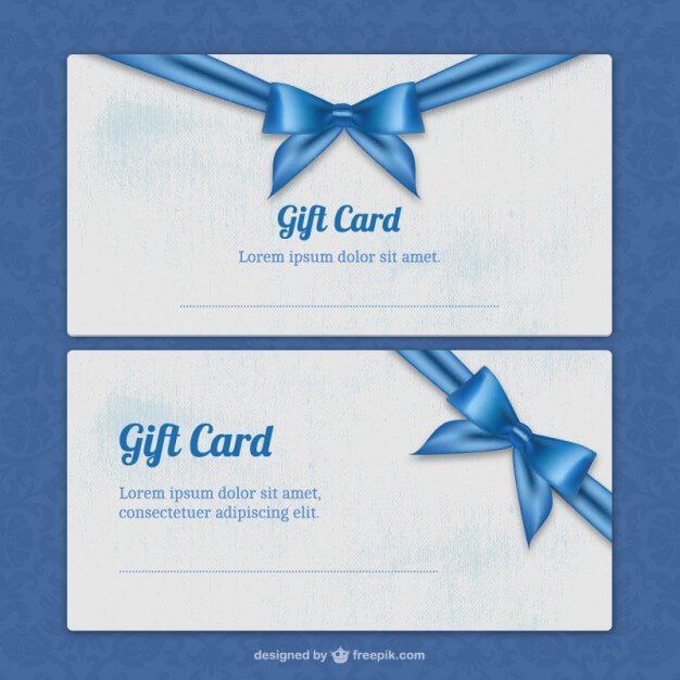 Gift Card Voucher With Blue Ribbon Vector