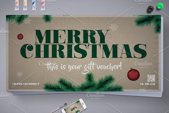 Gift Voucher For Christmas Mockup PSD