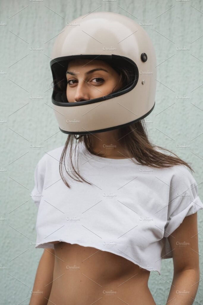 Girl In A Motorcycle Helmet Mockup