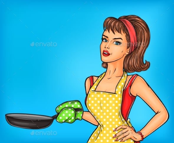 Girl In An Apron Holding A Frying Pan