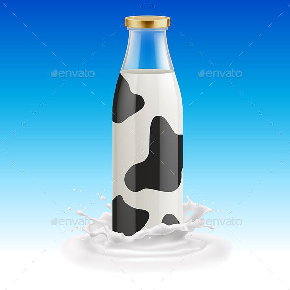 Illustrator Milk Bottle With A Golden Cap