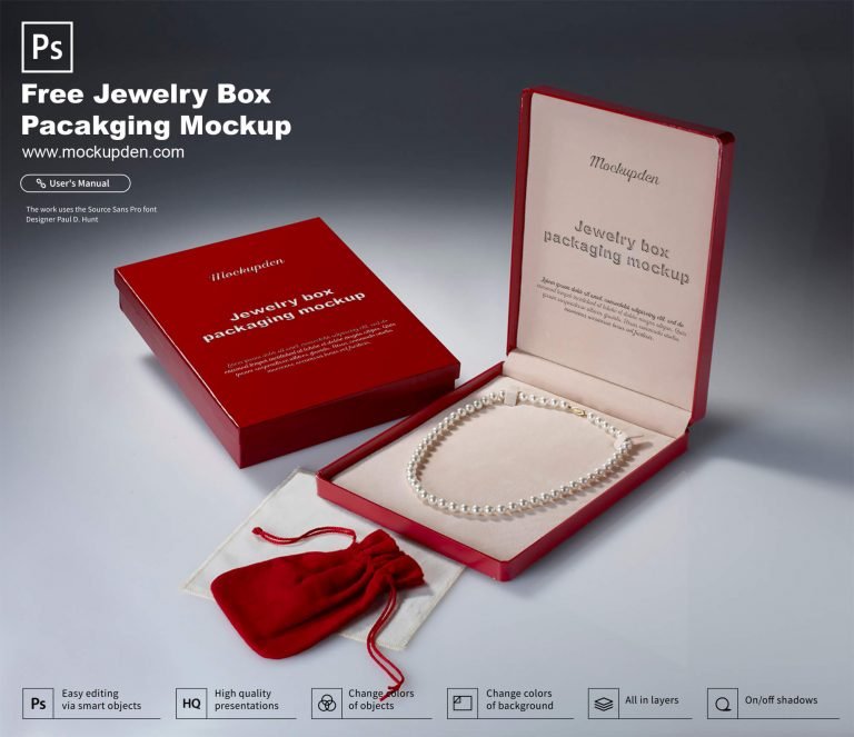 Free Jewelry Box Packaging Mockup PSD Template