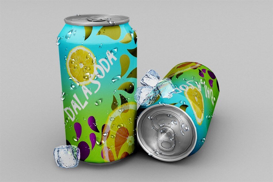 Lemon Printed Can PSD with customizable background