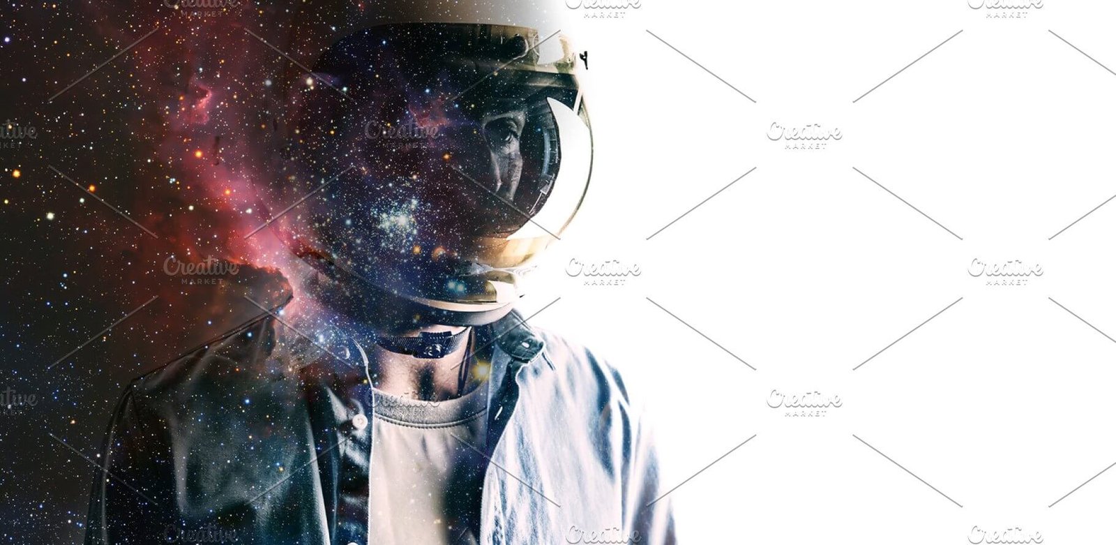 Man In Helmet with Starry Sky Background PSD Mockup