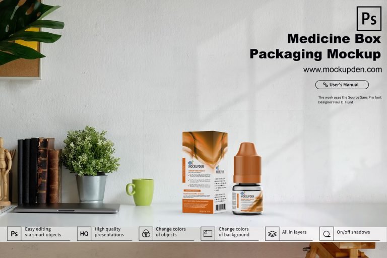 Free Medicine Box Packaging Mockup PSD Template