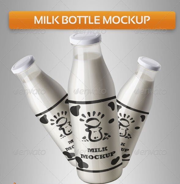 Milk Bottles And Jug PSD Mockup