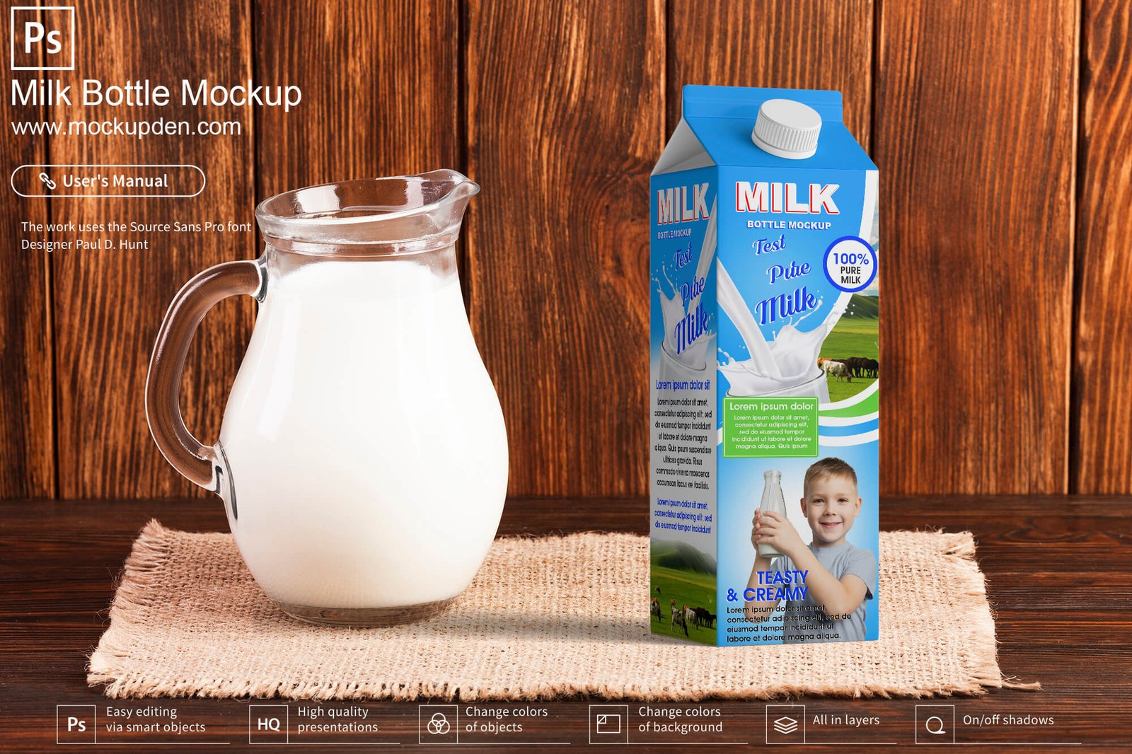 Free Milk Box Packaging Mockup PSD Template