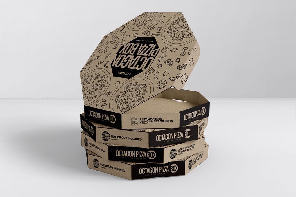 Octagonal Shaped Pizza Box Design Template