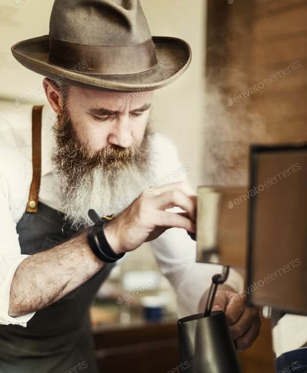 Old Man Wearing A Apron In Coffee Mill Mockup