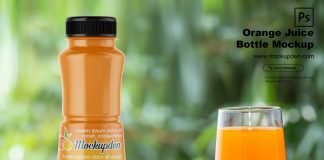 Free Orange Juice Bottle Mockup PSD Template