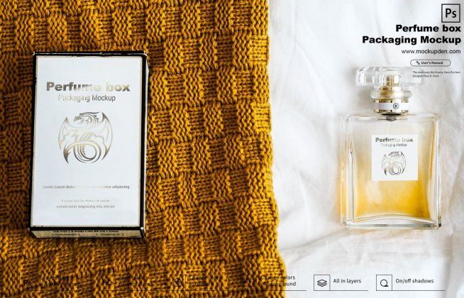 Download Free Perfume Box Packaging Mockup PSD Template | Mockup Den