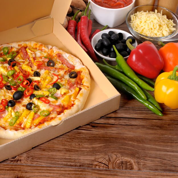 Pizza in a Box and it's ingredients Mockup
