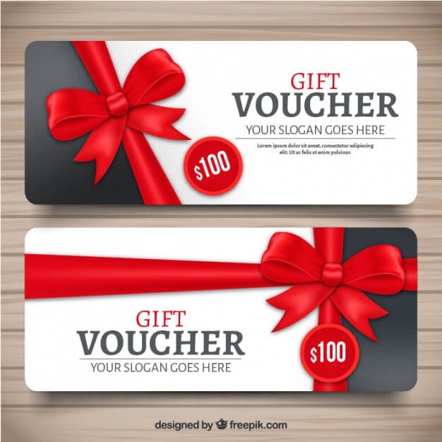 Realistic gift voucher with red decorative Card Vector Format