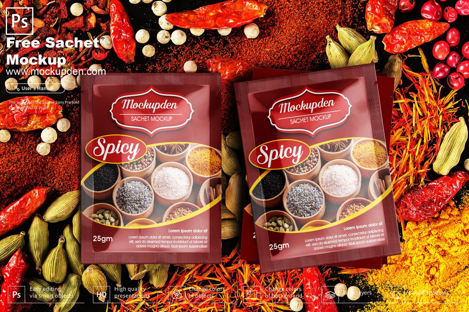 Download Free Spices Sachet Mockup PSD Template | Mockup Den