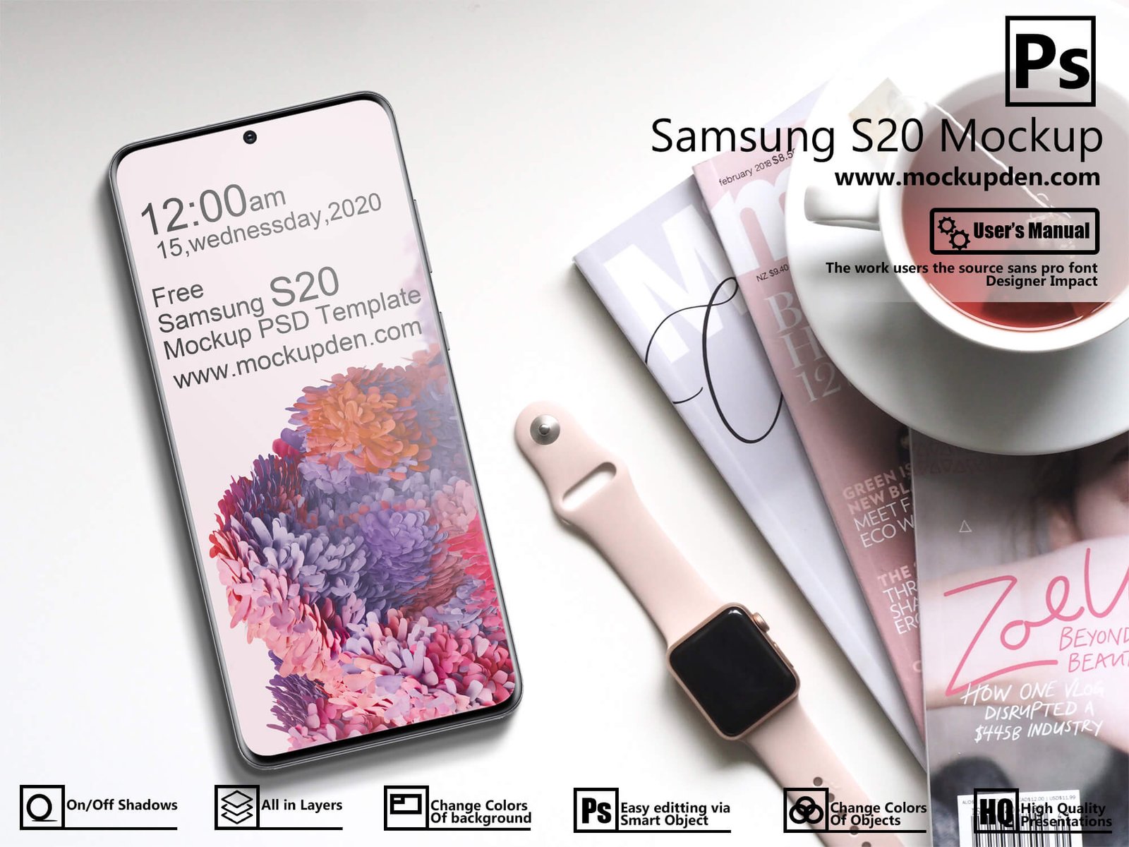 Free Samsung S20 Phone Mockup PSD Template