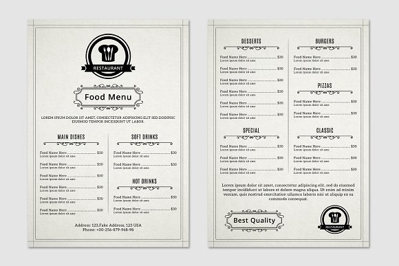 Simple Restaurant Menu Card Design PSD