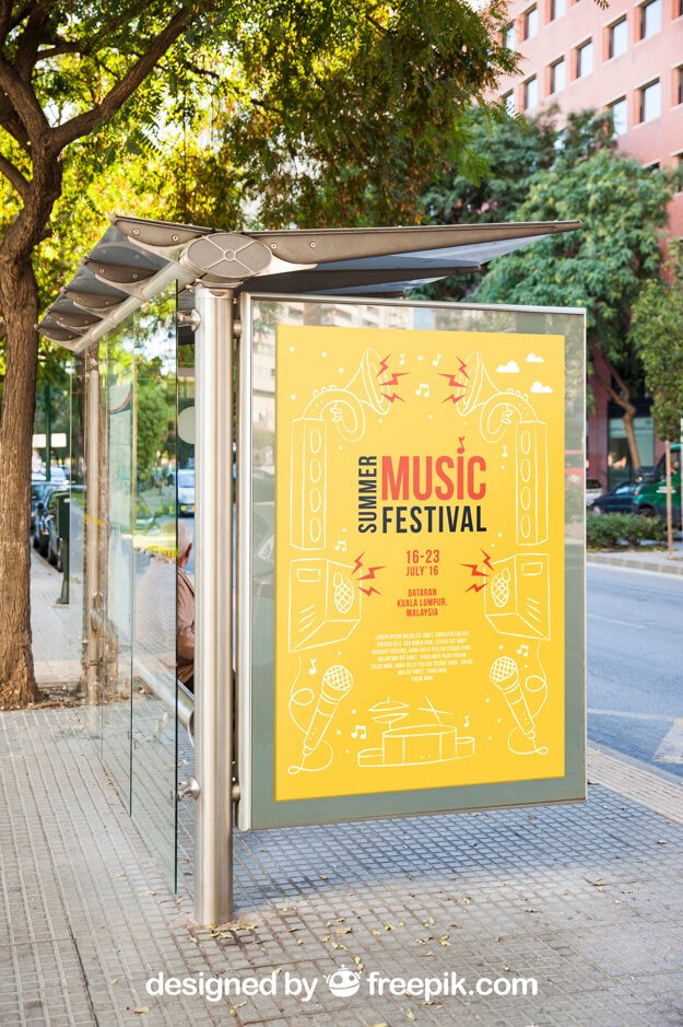 Street Poster At A Bus Stop Mockup PSD