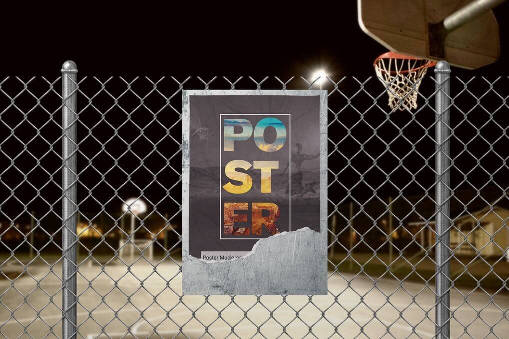 Street Poster Near A Basketball Stadium Mockup