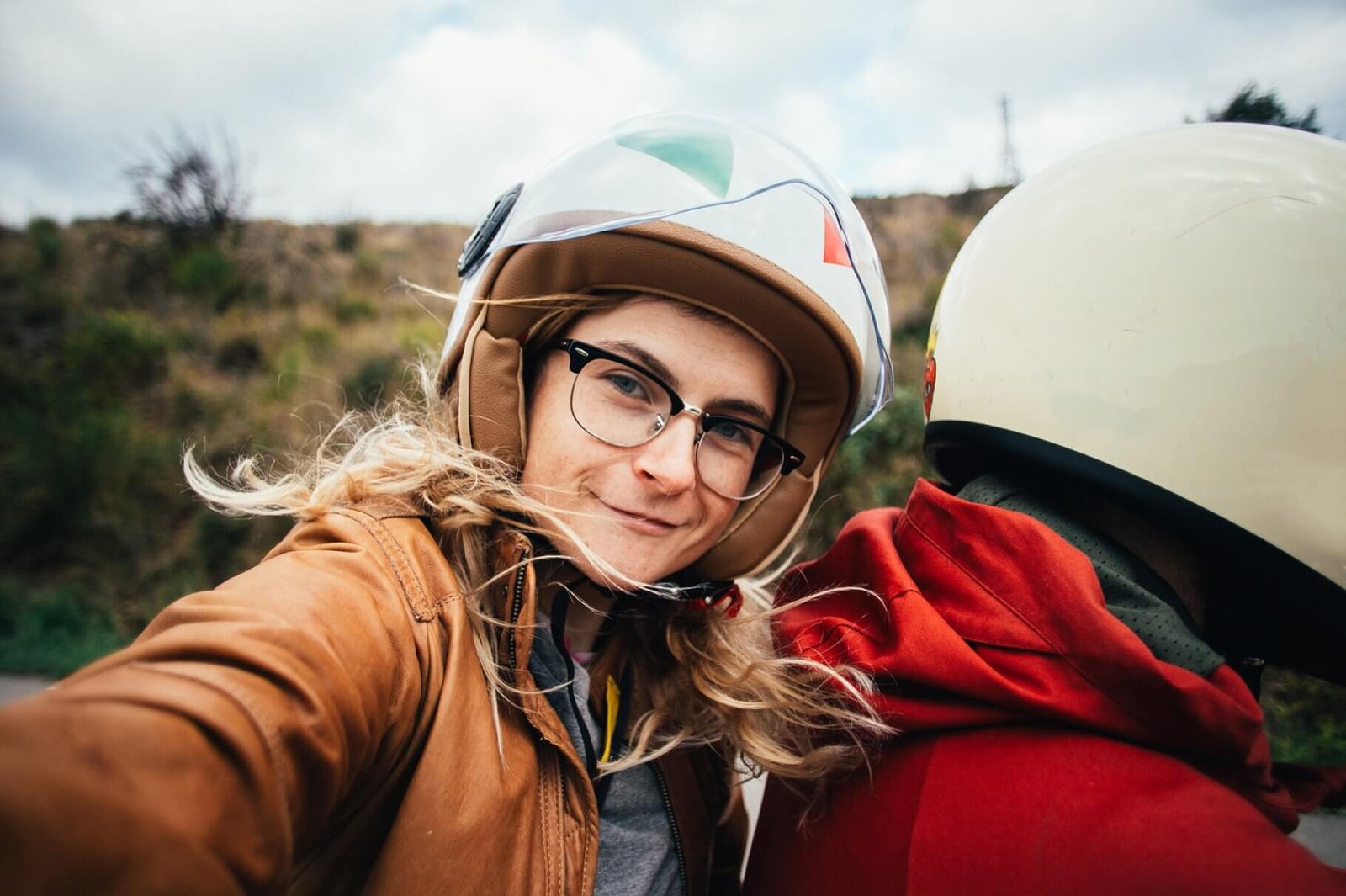 The Passenger Taking Selfie With Her Helmet On Mockup