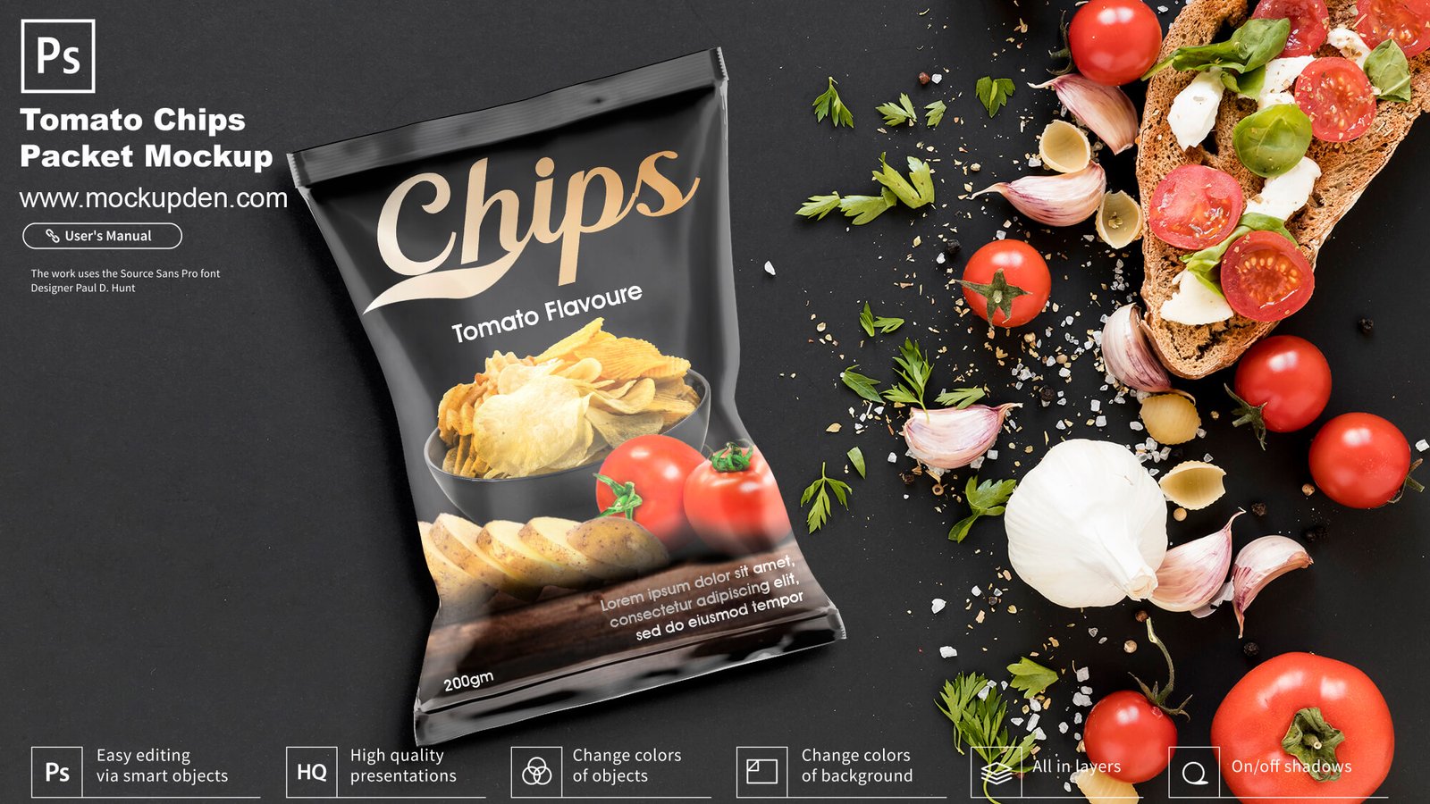 Free Tomato Chips Packet Mockup PSD Template