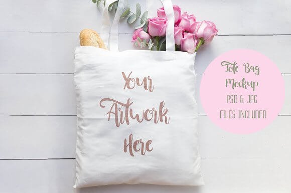 Tote Bag On A white Table PSD Design