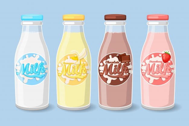 Vector Of 4 Different Labels On Milk Bottles