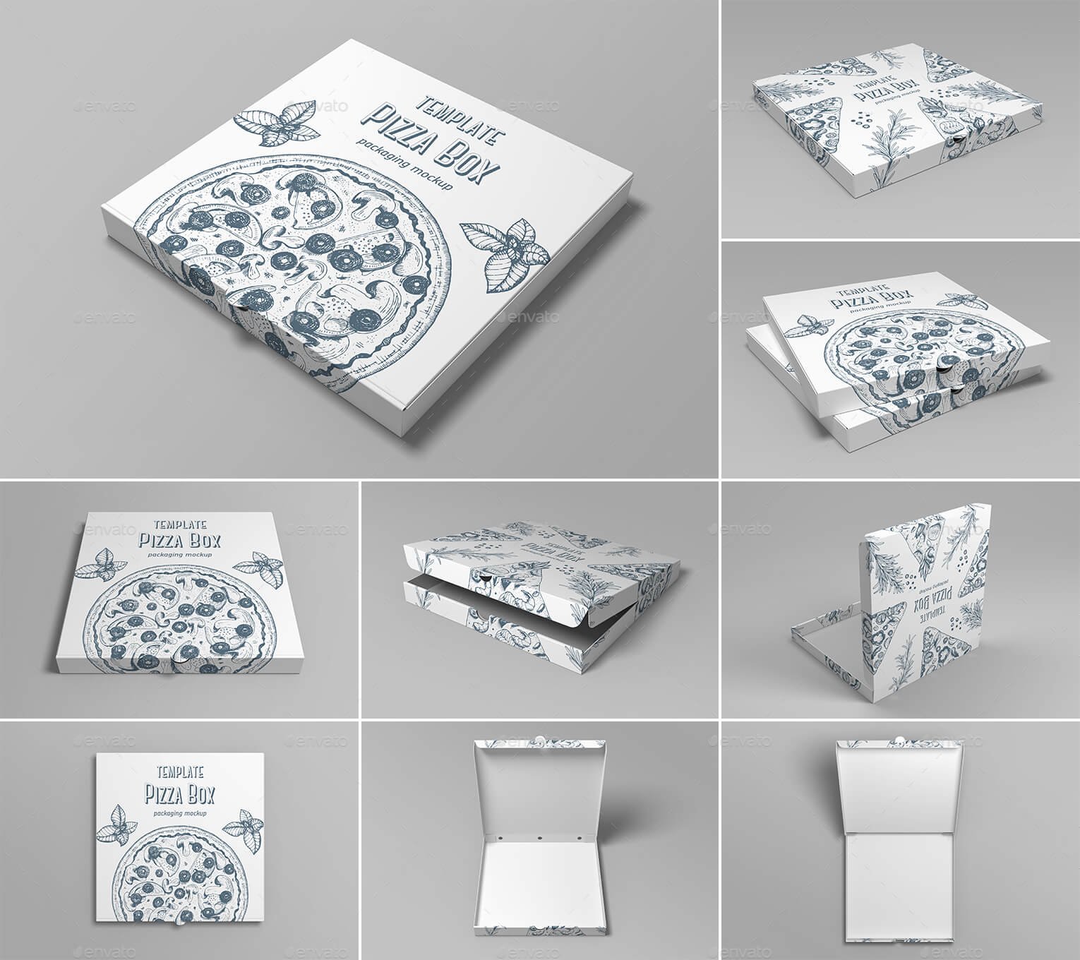 White Colour Pizza Box Editable Template Design