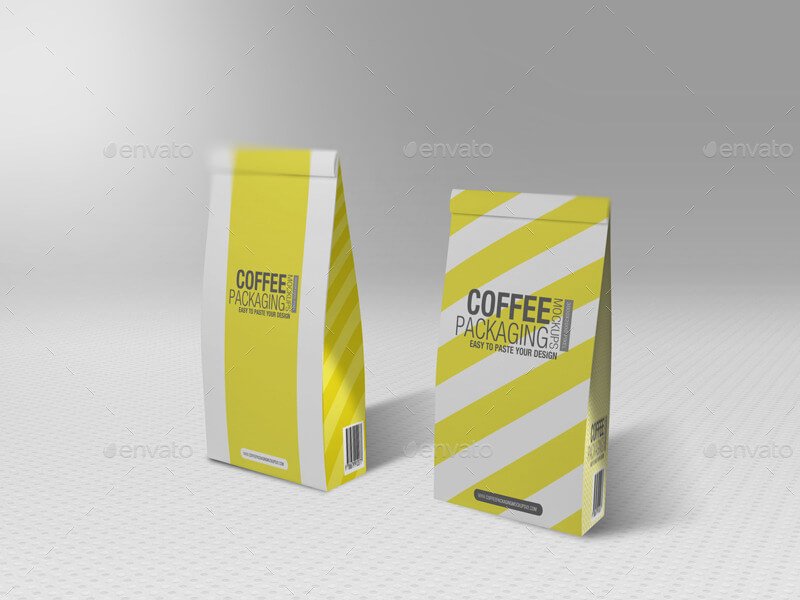 Yellow Color Coffee Packaging Bag Mockup PSD