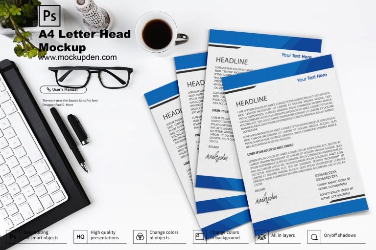 Free A4 Size Letterhead Mockup PSD Template