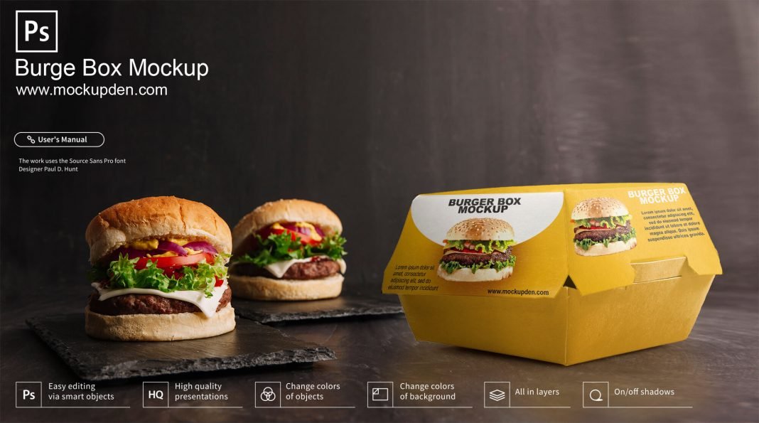 Download Free Burger Box Mockup PSD Template - Mockup Den